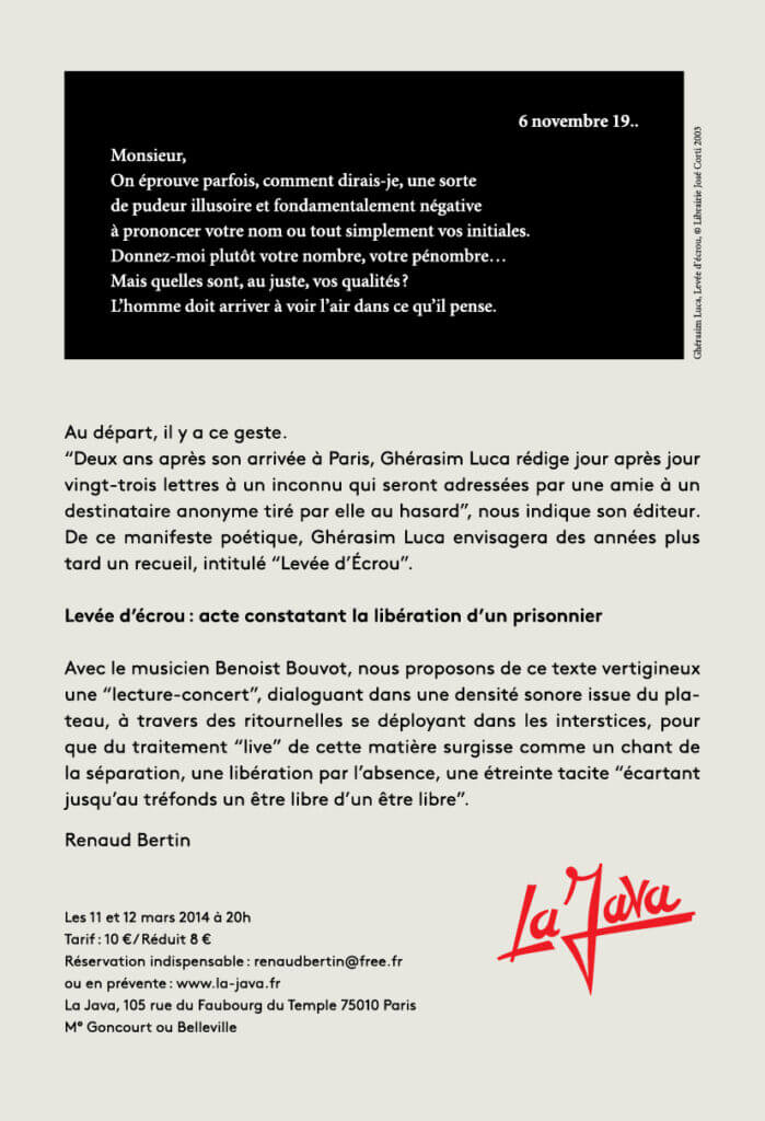 Flyer Levée d'Écrou, verso